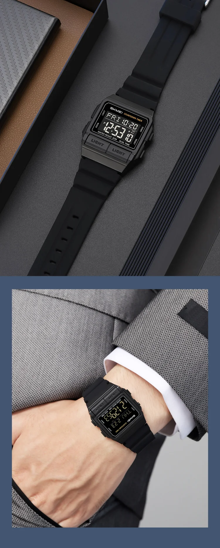 SKMEI Sports Waterproof Digital Electronics Watch For Men Women Fashion Simple 2Time EL Light Count Down Wristwatch Reloj Hombre