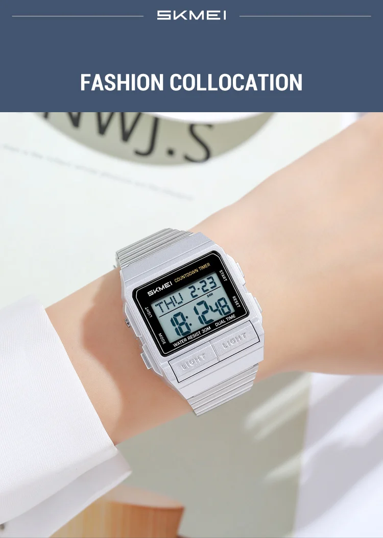SKMEI Sports Waterproof Digital Electronics Watch For Men Women Fashion Simple 2Time EL Light Count Down Wristwatch Reloj Hombre