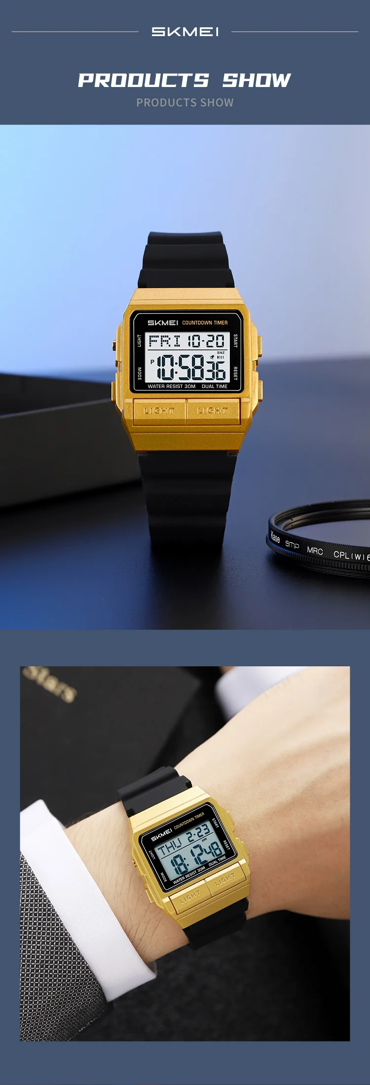 SKMEI Sports Waterproof Digital Electronics Watch For Men Women Fashion Simple 2Time EL Light Count Down Wristwatch Reloj Hombre