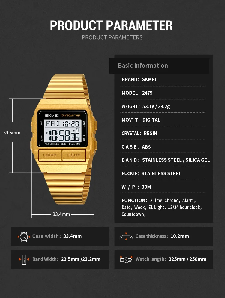 SKMEI Sports Waterproof Digital Electronics Watch For Men Women Fashion Simple 2Time EL Light Count Down Wristwatch Reloj Hombre