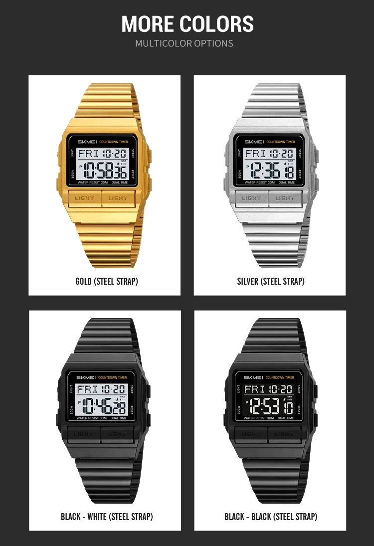 SKMEI Sports Waterproof Digital Electronics Watch For Men Women Fashion Simple 2Time EL Light Count Down Wristwatch Reloj Hombre