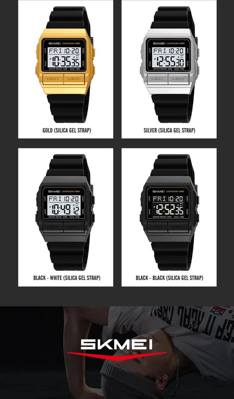 SKMEI Sports Waterproof Digital Electronics Watch For Men Women Fashion Simple 2Time EL Light Count Down Wristwatch Reloj Hombre