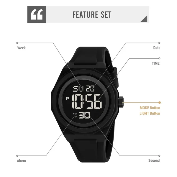 SKMEI 2506 Multifunction Digital Sports Watch with EL Backlight and Countdown Timer for Men Women (50M Waterproof) - Image 5