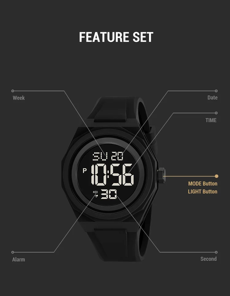 SKMEI Casual Creative Sports Digital Wristwatch For Men Women 5Bar Waterproof Watches Fashion EL Light Outdoor Electronics Watch