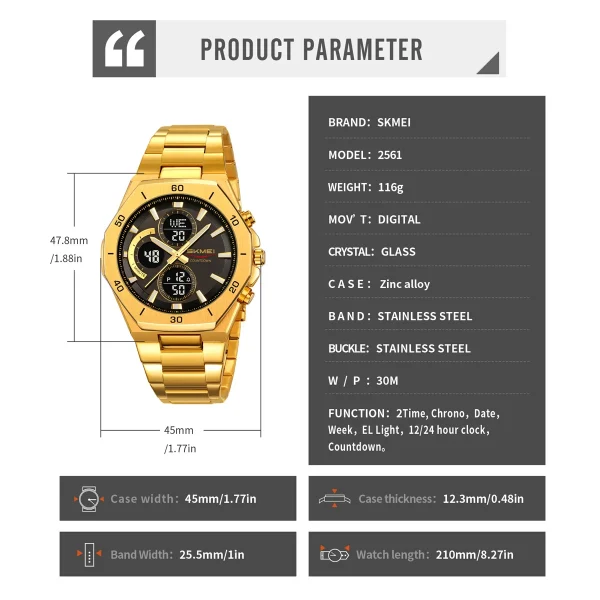 Skmei 2561 Dual Time Digital Sports Watch with Stopwatch and EL Backlight for Men Women (30M Waterproof) - Image 6
