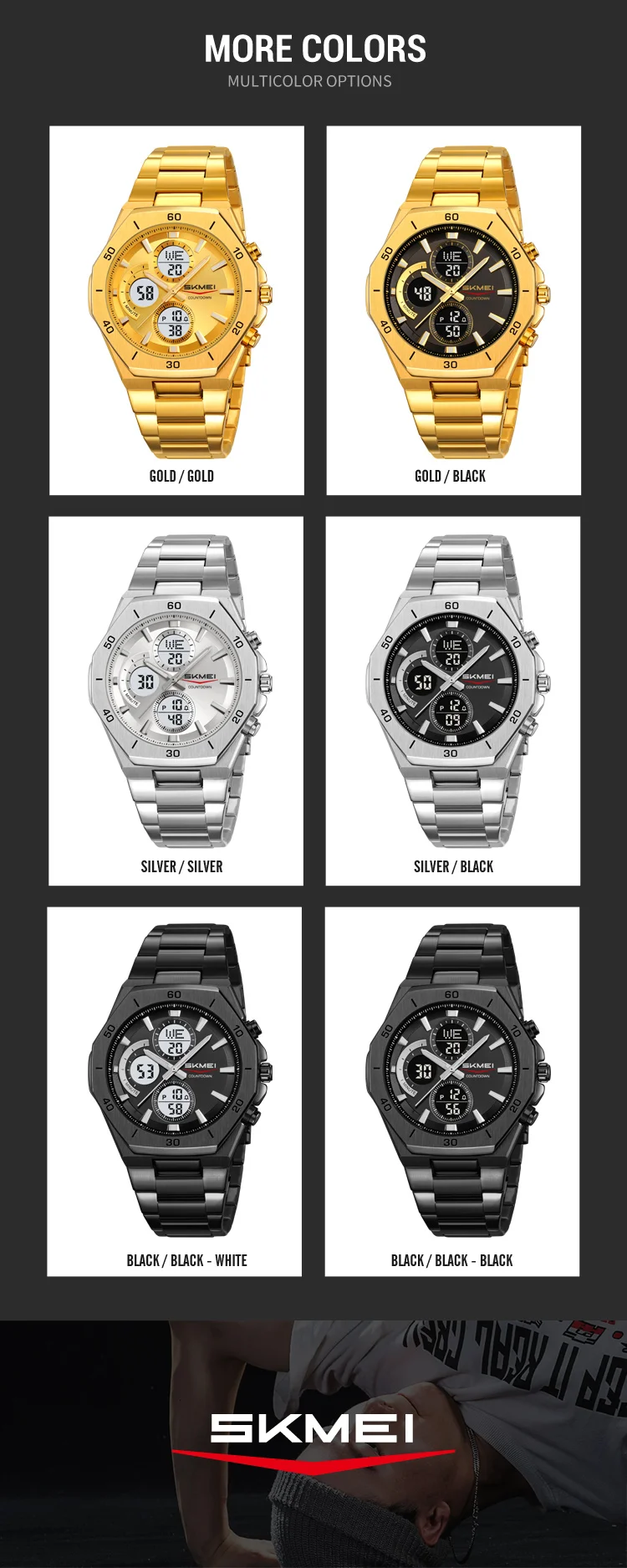 SKMEI Business Dual Time Display Digital Electronic Watch Sport LED Light Watch Waterproof Wristwatch For Men Women Reloj Hombre