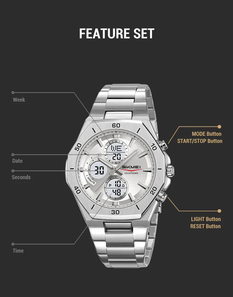 SKMEI Business Dual Time Display Digital Electronic Watch Sport LED Light Watch Waterproof Wristwatch For Men Women Reloj Hombre