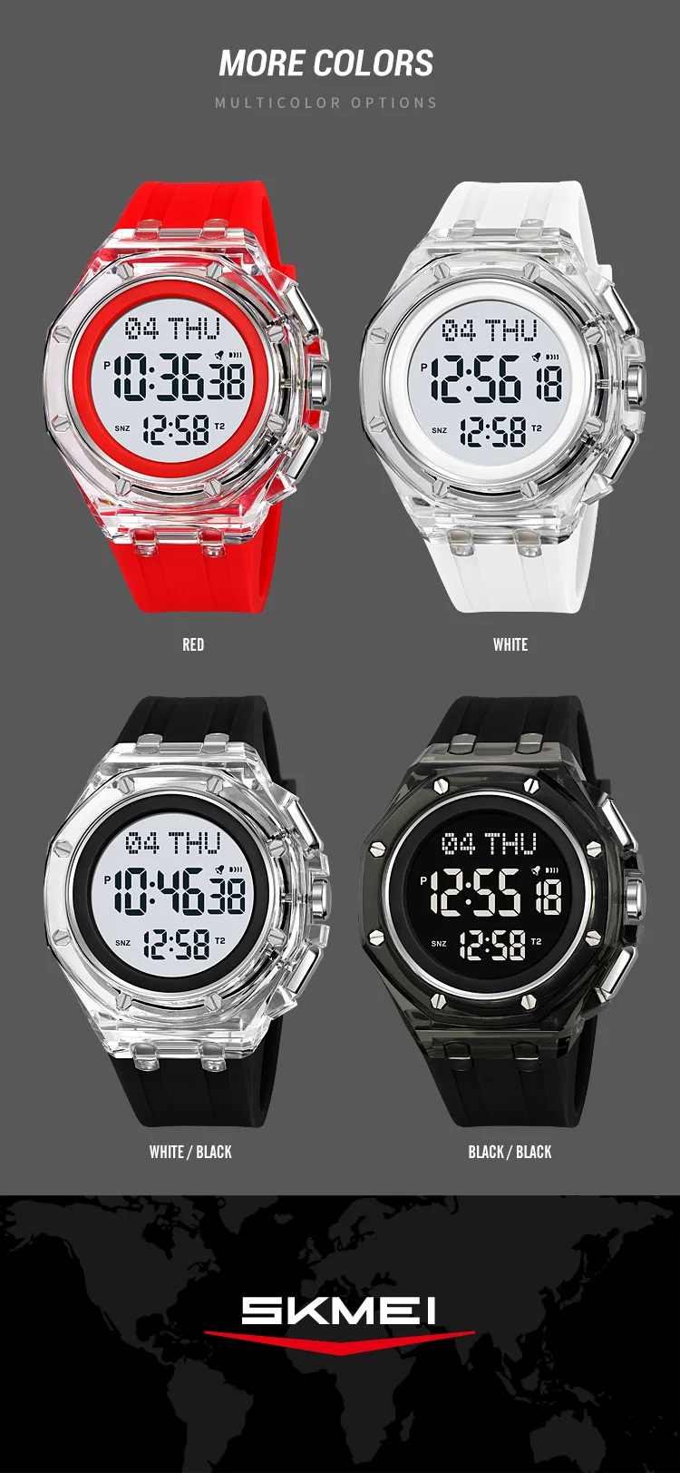 SKMEI Daylight Saving Time Sports Digital Watch For Men Women Casual 4 Alarm Electronics Waterproof Wristwatch Relogio Masculino