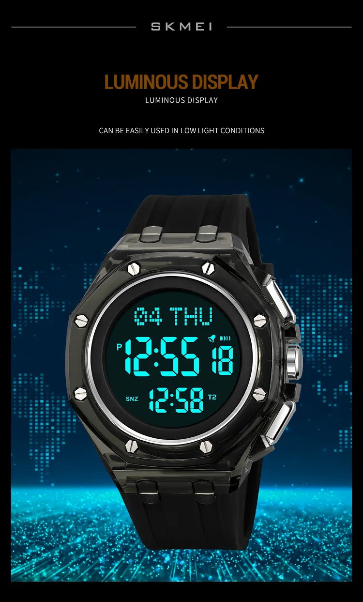 SKMEI Daylight Saving Time Sports Digital Watch For Men Women Casual 4 Alarm Electronics Waterproof Wristwatch Relogio Masculino