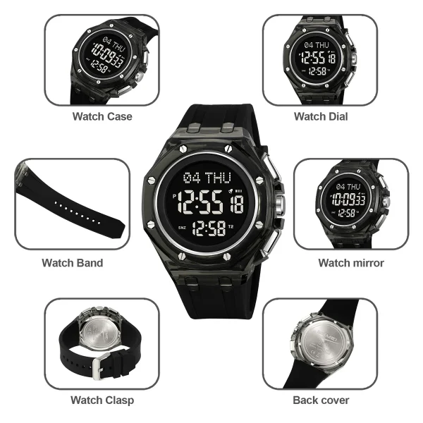 Skmei 2481 World Time Digital Sports Watch with 4 Alarms and Luminous Display for Men Women (50M Waterproof) - Image 4