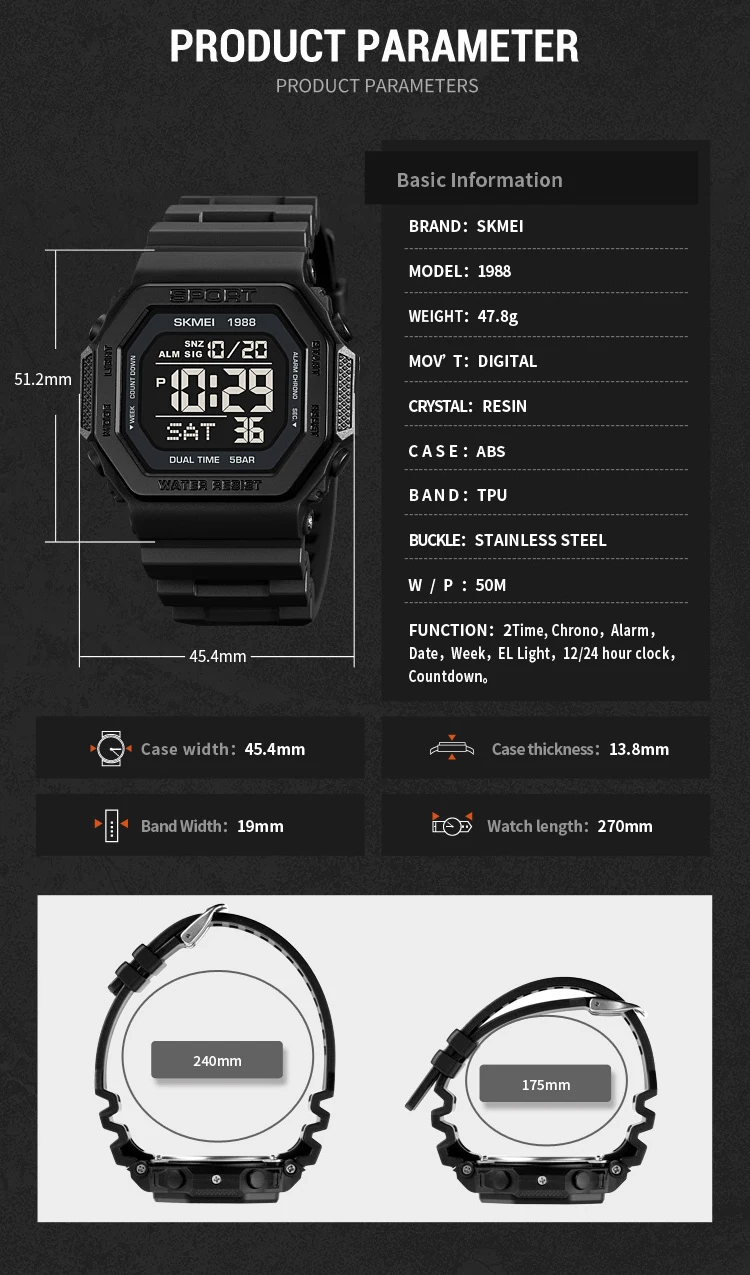 SKMEI Fashion Countdown Sports Digital Watches For Men Women 5Bar Waterproof Chrono Military Electronics Wristwatch Reloj Hombre