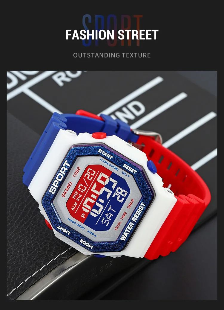 SKMEI Fashion Countdown Sports Digital Watches For Men Women 5Bar Waterproof Chrono Military Electronics Wristwatch Reloj Hombre
