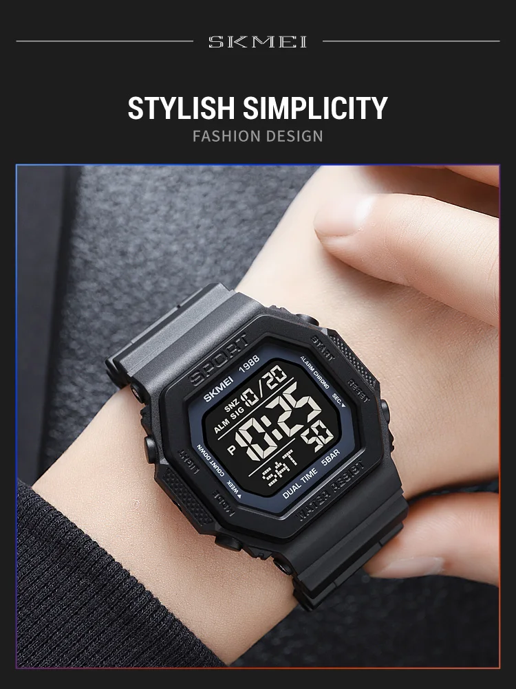 SKMEI Fashion Countdown Sports Digital Watches For Men Women 5Bar Waterproof Chrono Military Electronics Wristwatch Reloj Hombre