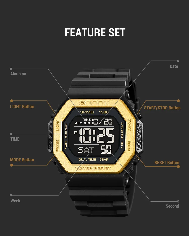 SKMEI Fashion Countdown Sports Digital Watches For Men Women 5Bar Waterproof Chrono Military Electronics Wristwatch Reloj Hombre