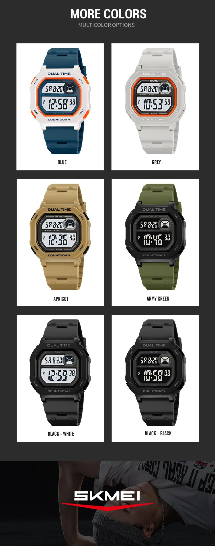 SKMEI Large Dial Sport Digital Electronics Watches For Men Women Students Fashion Chrono Countdown Alarm Wristwatch reloj hombre