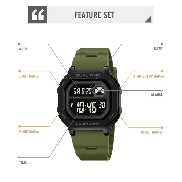 Skmei 2543 Multifunction Digital Sports Watch with Dual Time and Countdown Alarm (50M Waterproof) - Image 5