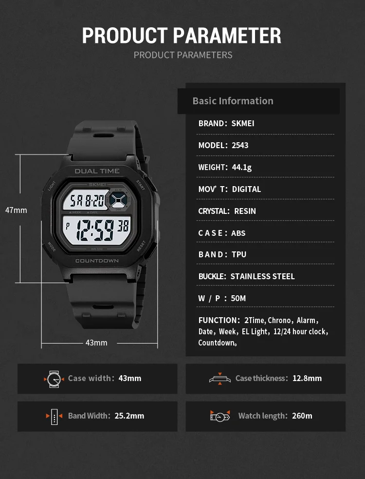 SKMEI Large Dial Sport Digital Electronics Watches For Men Women Students Fashion Chrono Countdown Alarm Wristwatch reloj hombre