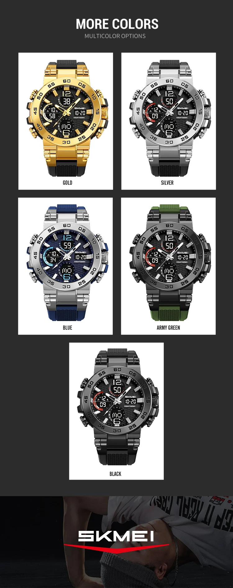 SKMEI Creative Dual Time Display Digital Watches Luminous Sports Quartz Watch For Men Women Fashion 3Time Waterproof Wristwatch