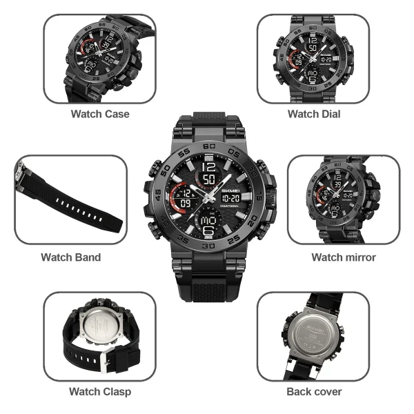 SKMEI 2499 Multifunctional Digital Sports Watch with Dual Time Display and LED Light (50M Waterproof) - Image 4