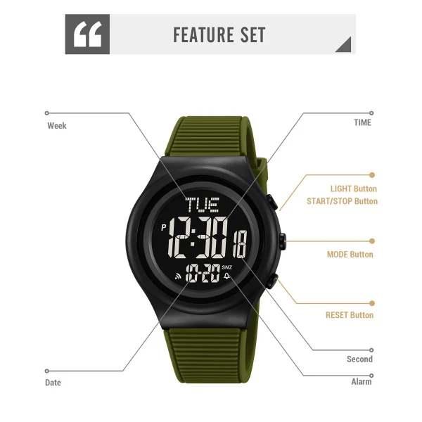 SKMEI 2536 Digital Military Watch with Alarm, Chronograph & Countdown for Men and Women (50M Waterproof) - Image 5