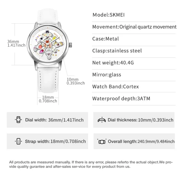 SKMEI Carousel 360° Rotating Dial Quartz Watch for Women with Cartoon Horse Design (3Bar Waterproof) - Image 6