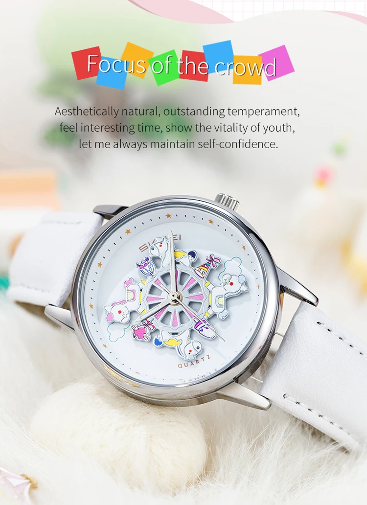 SKMEI 360° Turn Dial Quartz Watches For Women Fashion Lady Wristwatch 3Bar Waterproof Female Cute Cartoon Cat Watch Reloj Mujer