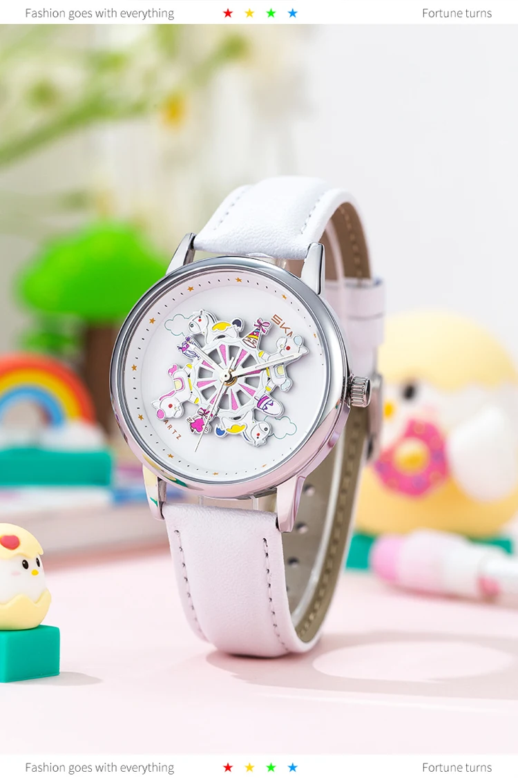 SKMEI 360° Turn Dial Quartz Watches For Women Fashion Lady Wristwatch 3Bar Waterproof Female Cute Cartoon Cat Watch Reloj Mujer