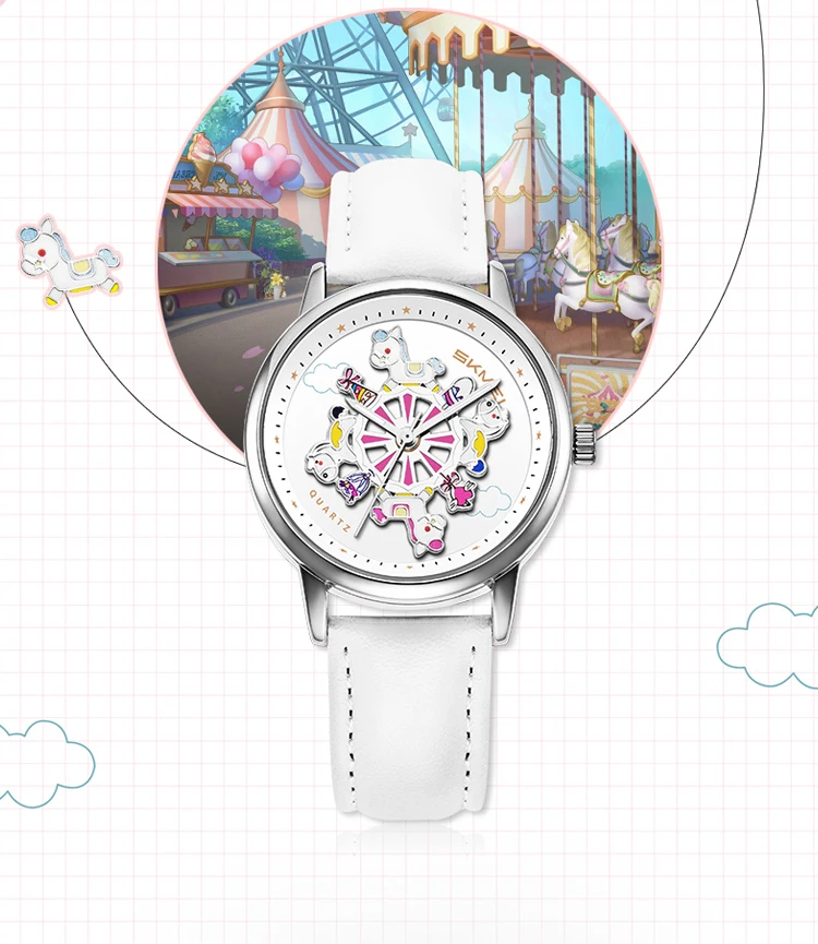SKMEI 360° Turn Dial Quartz Watches For Women Fashion Lady Wristwatch 3Bar Waterproof Female Cute Cartoon Cat Watch Reloj Mujer