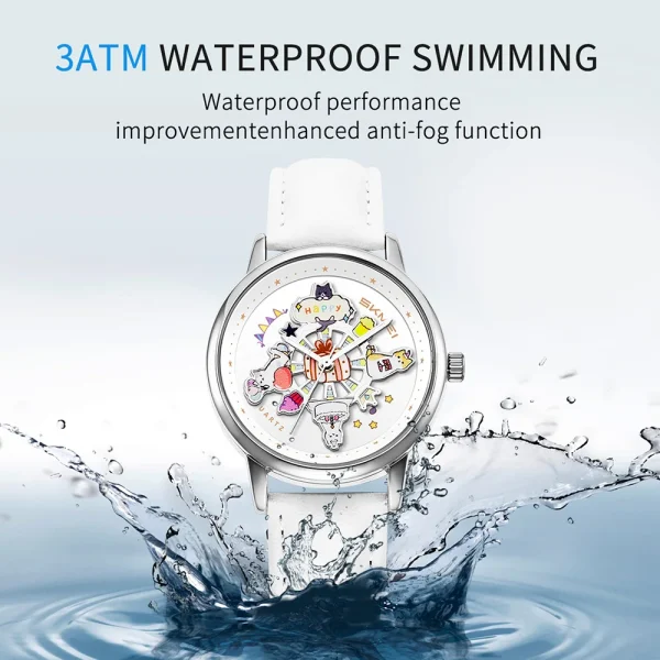 SKMEI Carousel 360° Rotating Dial Quartz Watch for Women with Cartoon Horse Design (3Bar Waterproof) - Image 2