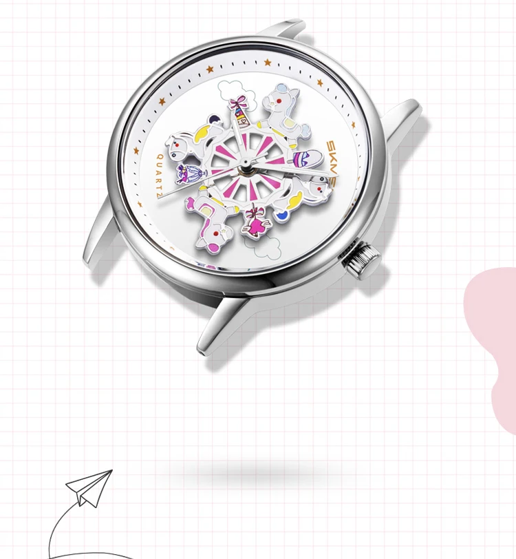 SKMEI 360° Turn Dial Quartz Watches For Women Fashion Lady Wristwatch 3Bar Waterproof Female Cute Cartoon Cat Watch Reloj Mujer