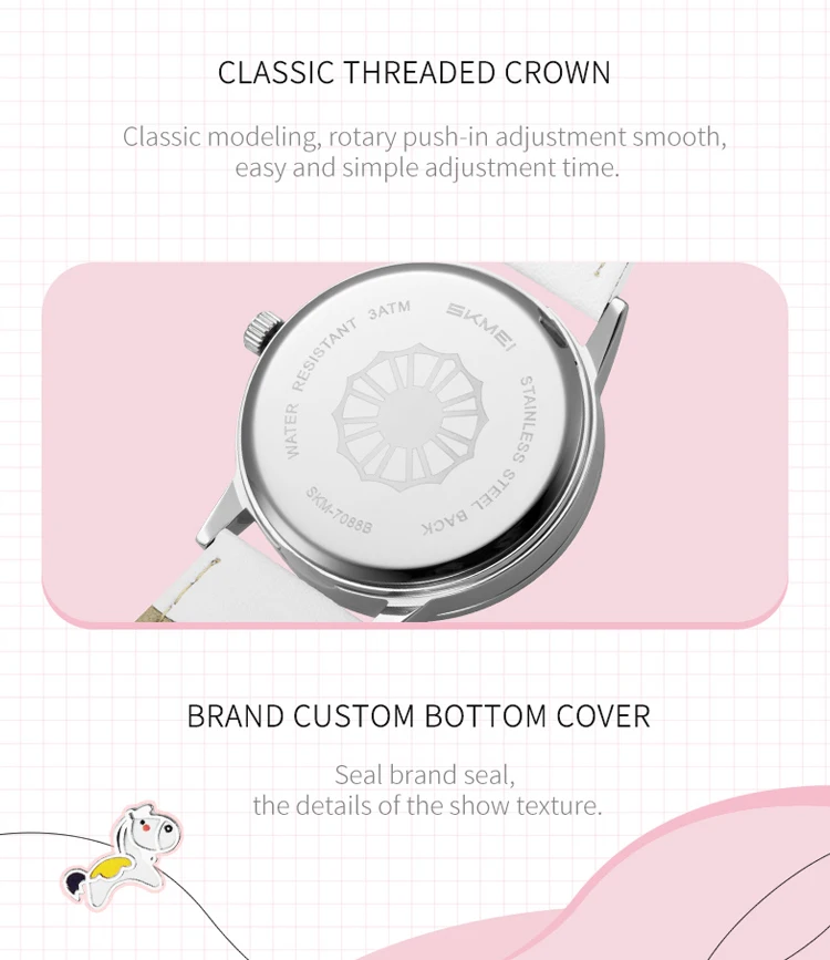 SKMEI 360° Turn Dial Quartz Watches For Women Fashion Lady Wristwatch 3Bar Waterproof Female Cute Cartoon Cat Watch Reloj Mujer