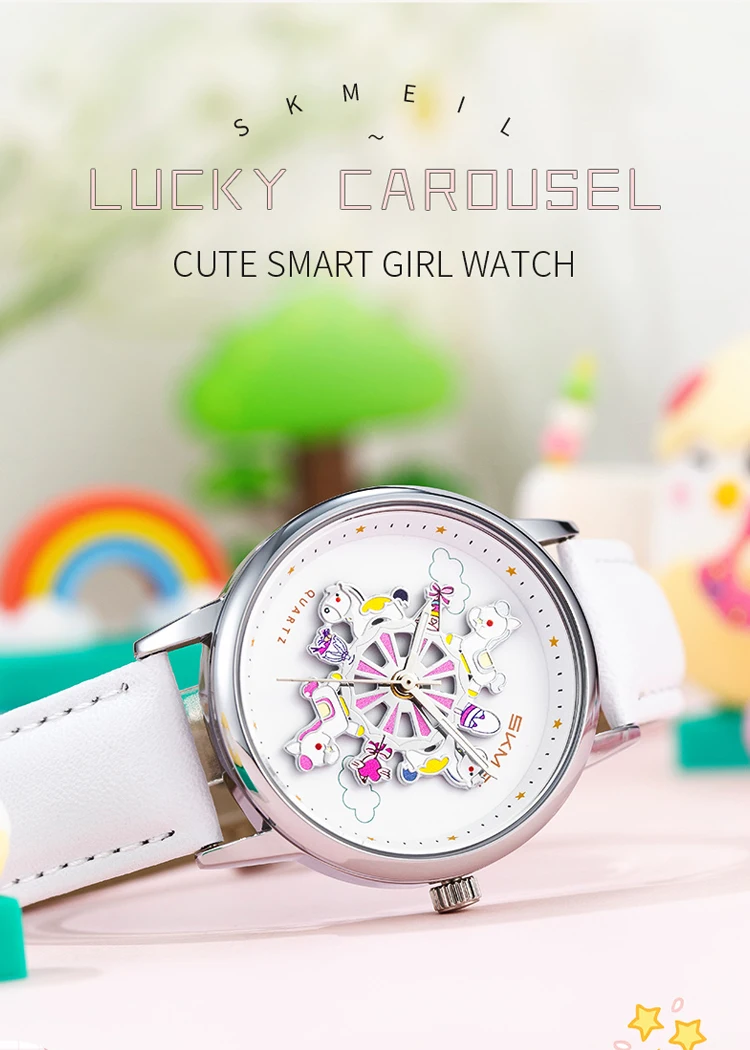 SKMEI 360° Turn Dial Quartz Watches For Women Fashion Lady Wristwatch 3Bar Waterproof Female Cute Cartoon Cat Watch Reloj Mujer