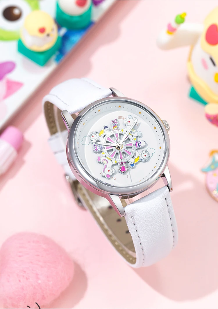 SKMEI 360° Turn Dial Quartz Watches For Women Fashion Lady Wristwatch 3Bar Waterproof Female Cute Cartoon Cat Watch Reloj Mujer