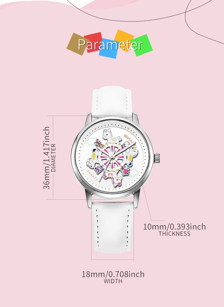 SKMEI 360° Turn Dial Quartz Watches For Women Fashion Lady Wristwatch 3Bar Waterproof Female Cute Cartoon Cat Watch Reloj Mujer