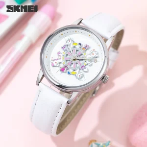 Skmei Carousel Cute Cartoon Horse Watch for Women with Rotating Dial (3Bar Waterproof)