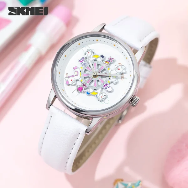 Skmei Carousel Cute Cartoon Horse Watch for Women with Rotating Dial (3Bar Waterproof)
