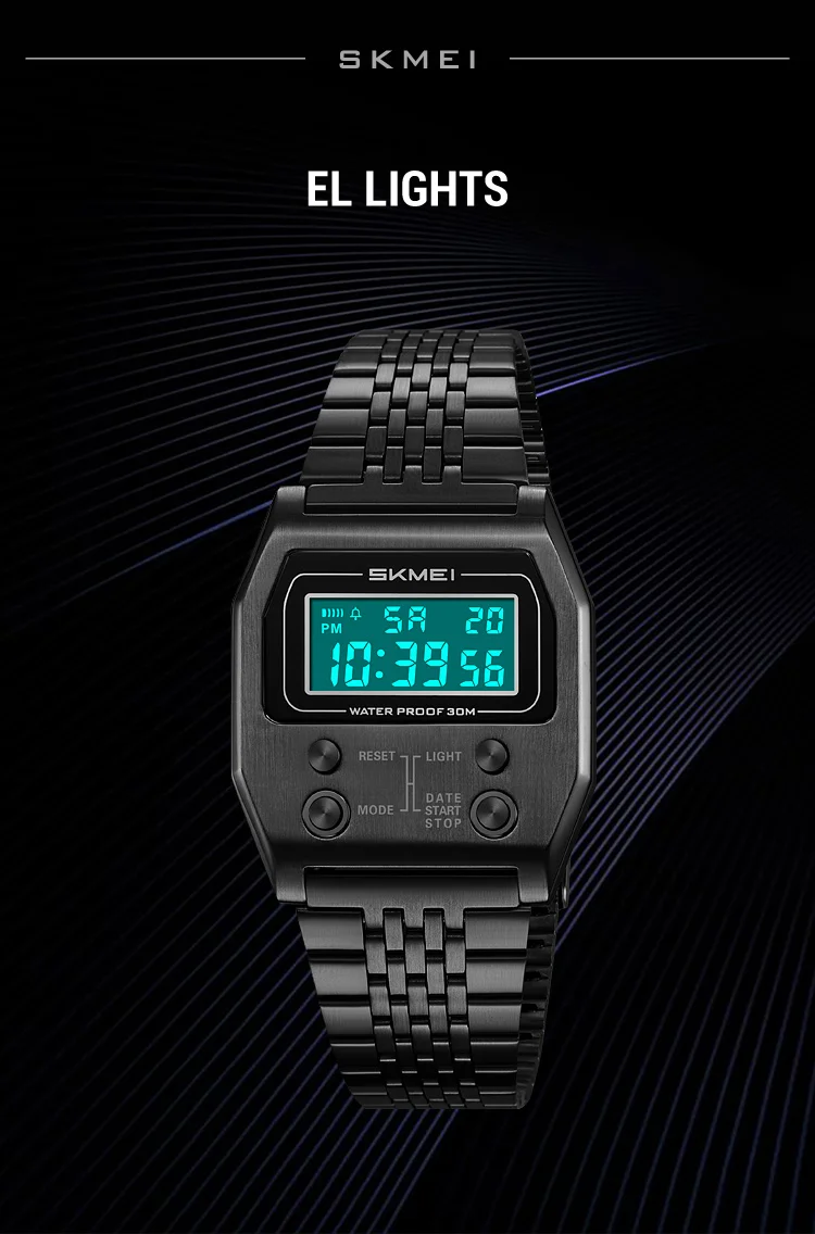 SKMEI Creative Stopwatch Waterproof Digital Electronic Watch For Men Women Fashion Stainless Steel Strip Wristwatch Reloj Hombre