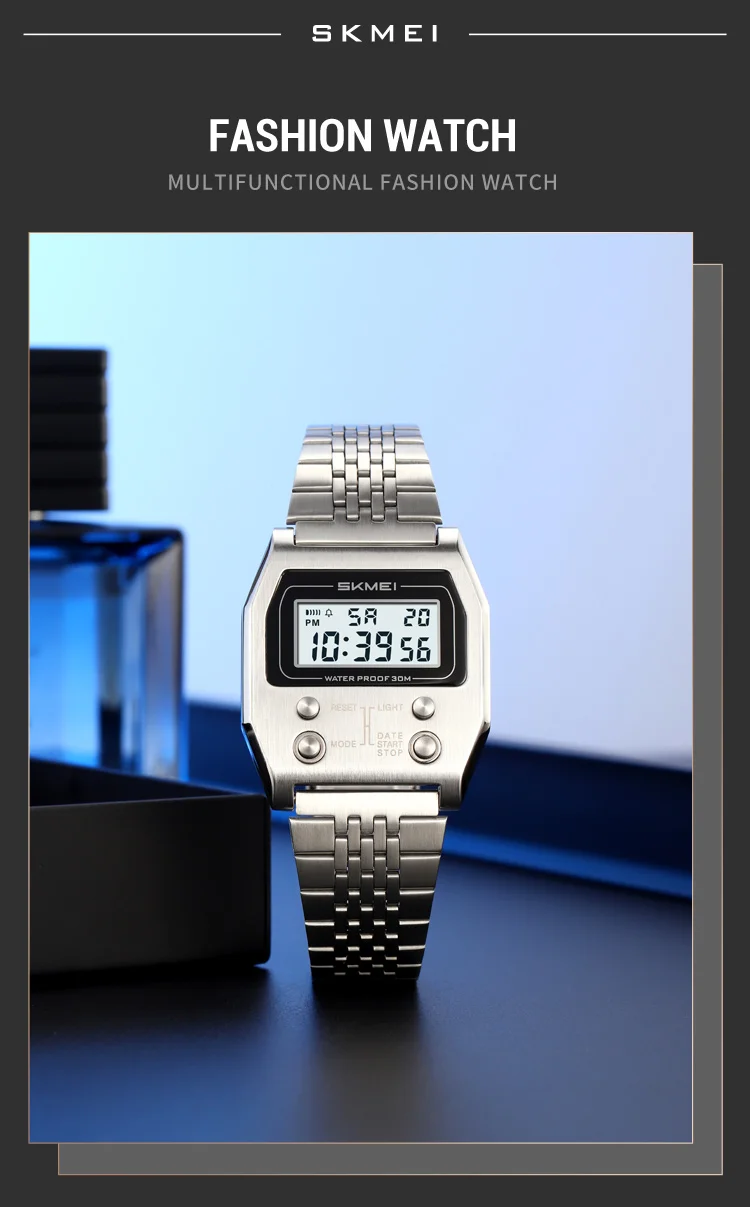 SKMEI Creative Stopwatch Waterproof Digital Electronic Watch For Men Women Fashion Stainless Steel Strip Wristwatch Reloj Hombre