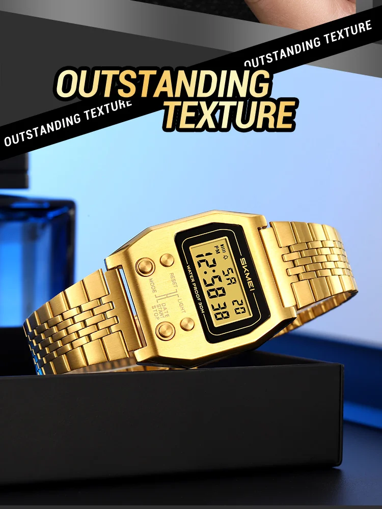 SKMEI Creative Stopwatch Waterproof Digital Electronic Watch For Men Women Fashion Stainless Steel Strip Wristwatch Reloj Hombre