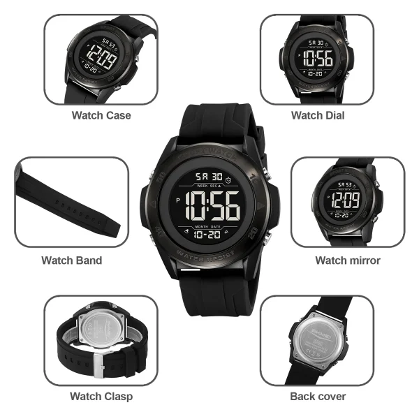 SKMEI 2485 Multifunction Digital Sports Watch with Chronograph and Countdown (50M Waterproof) - Image 4