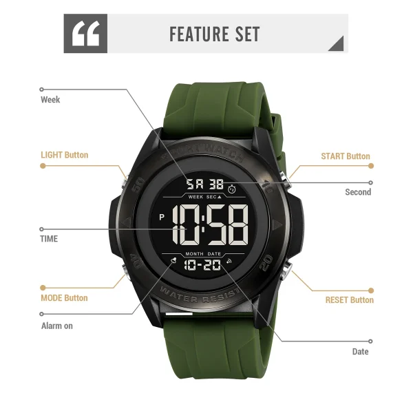 SKMEI 2485 Multifunction Digital Sports Watch with Chronograph and Countdown (50M Waterproof) - Image 5