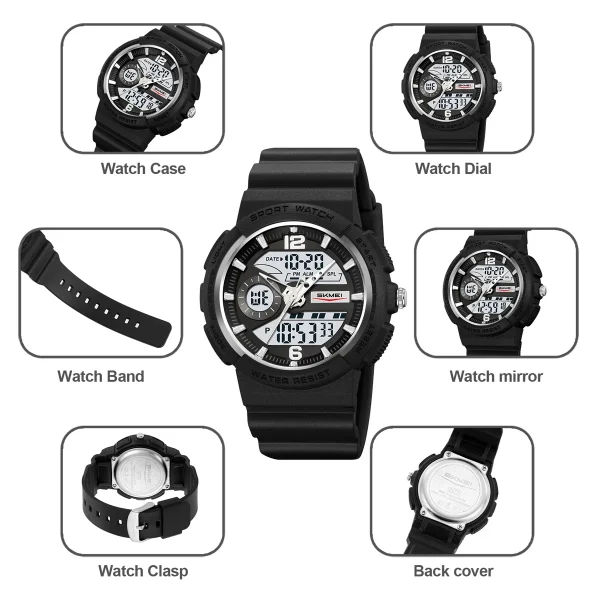 SKMEI 2477 Multifunction Digital Sports Watch with Dual Time and LED Light for Men (50M Waterproof) - Image 4