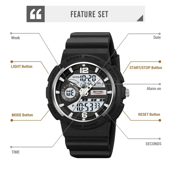 SKMEI 2477 Multifunction Digital Sports Watch with Dual Time and LED Light for Men (50M Waterproof) - Image 5