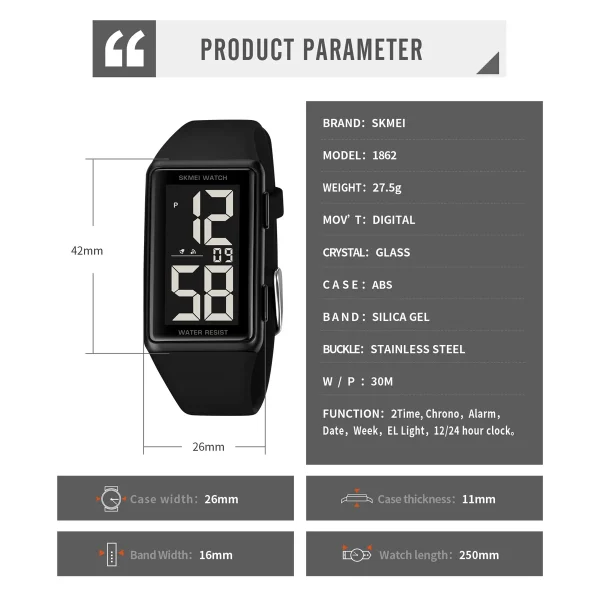 Skmei 1862 Multifunctional Digital Sports Watch with Back Light and Chronograph for Men Women (30M Waterproof) - Image 6