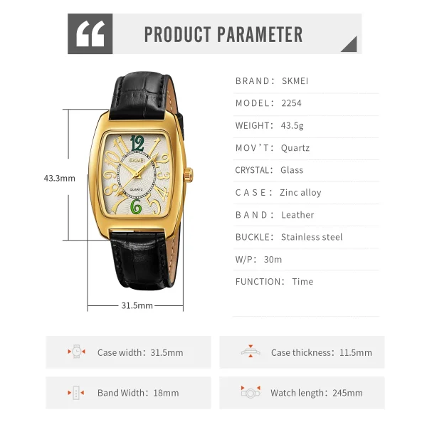 Skmei 2254 Minimalist Quartz Watch for Men and Women with Leather Strap (30M Waterproof) - Image 6