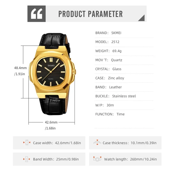 SKMEI 2512 Business Quartz Dress Watch for Men and Women (30M Waterproof) - Image 6