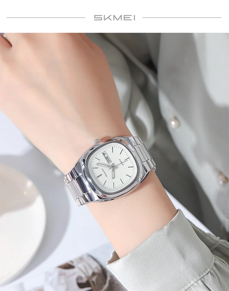 SKMEI Business Multifunctional Quartz Watches Fashion Week Date Watch For Men Women Waterproof Stainless Steel Strip Wristwatch