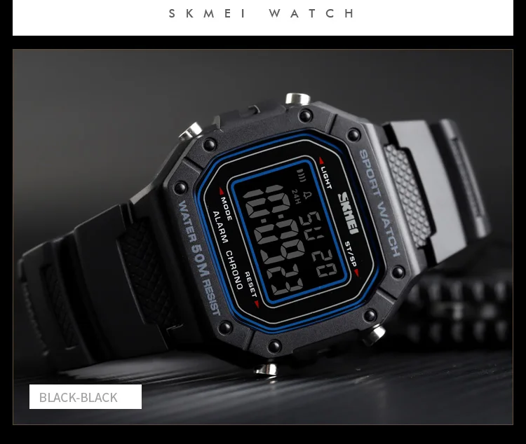 SKMEI Outdoor Sports Shockproof Digital Watches For Men Women 5Bar Waterproof Alarm Clock Fashion Military Electronic Wristwatch
