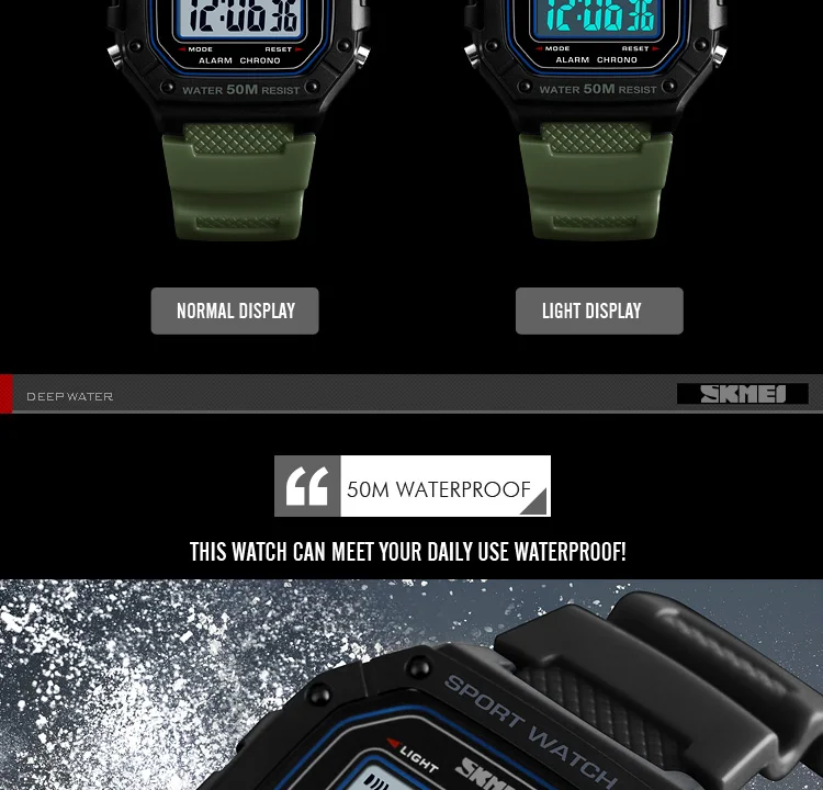 SKMEI Outdoor Sports Shockproof Digital Watches For Men Women 5Bar Waterproof Alarm Clock Fashion Military Electronic Wristwatch