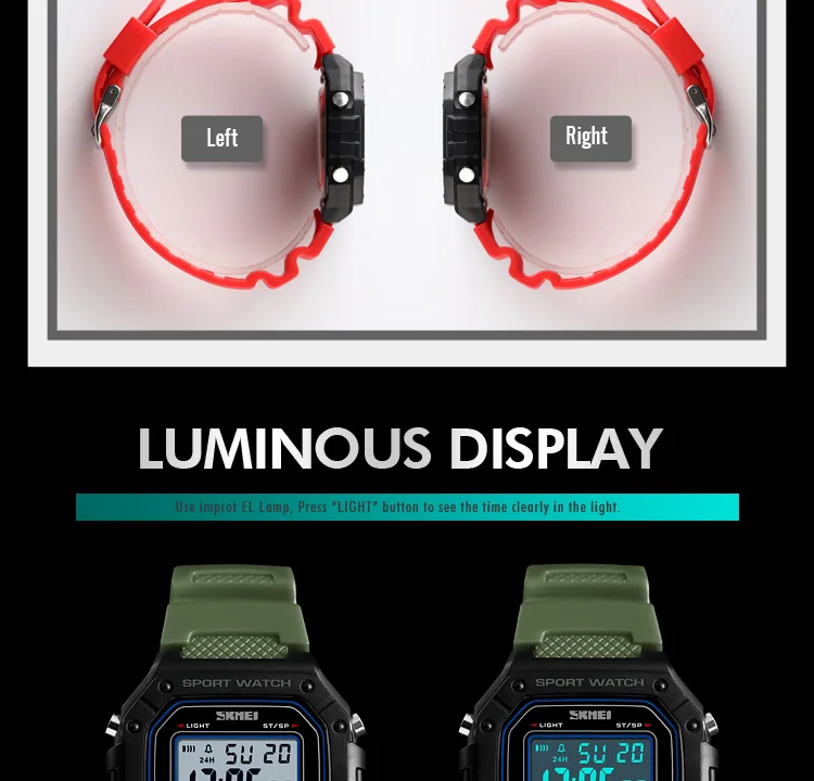 SKMEI Outdoor Sports Shockproof Digital Watches For Men Women 5Bar Waterproof Alarm Clock Fashion Military Electronic Wristwatch